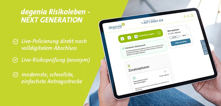 degenia-Risikolebensversicherung - neue Antragsstrecke mit Live-Policierung