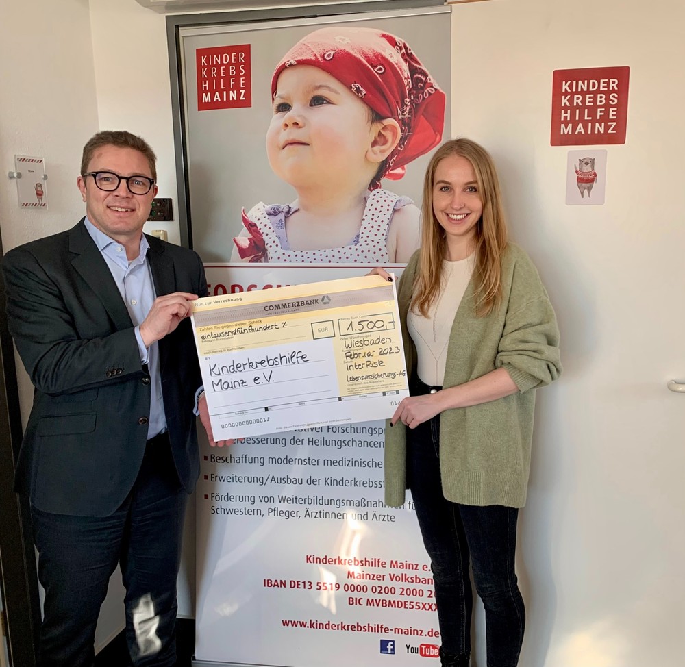 Finanzielle Hilfe für junge Patienten: InterRisk spendet erneut 1.500 Euro an Kinderkrebshilfe Mainz