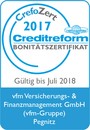Das Bonitätszertifikat CrefoZert dokumentiert unsere Unternehmensbonität und basiert auf einer professionellen Jahresabschlussanalyse durch die Creditreform Rating AG sowie den Bonitätsinformationen der Creditreform Wirtschaftsdatenbank.